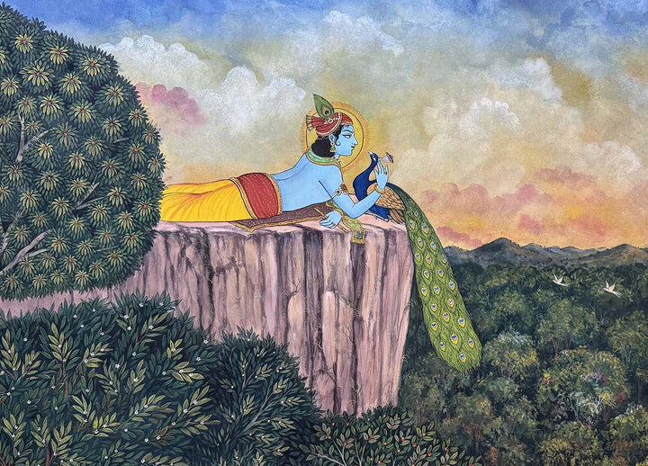 Whispers of Vrindavan - Pichwai Painting (Handmade / Unframed / 93.9 x 129.5 cm)