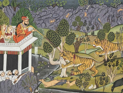 Maharaja Ram Singh Singh of Kota Hunting - Handmade Miniature Painting