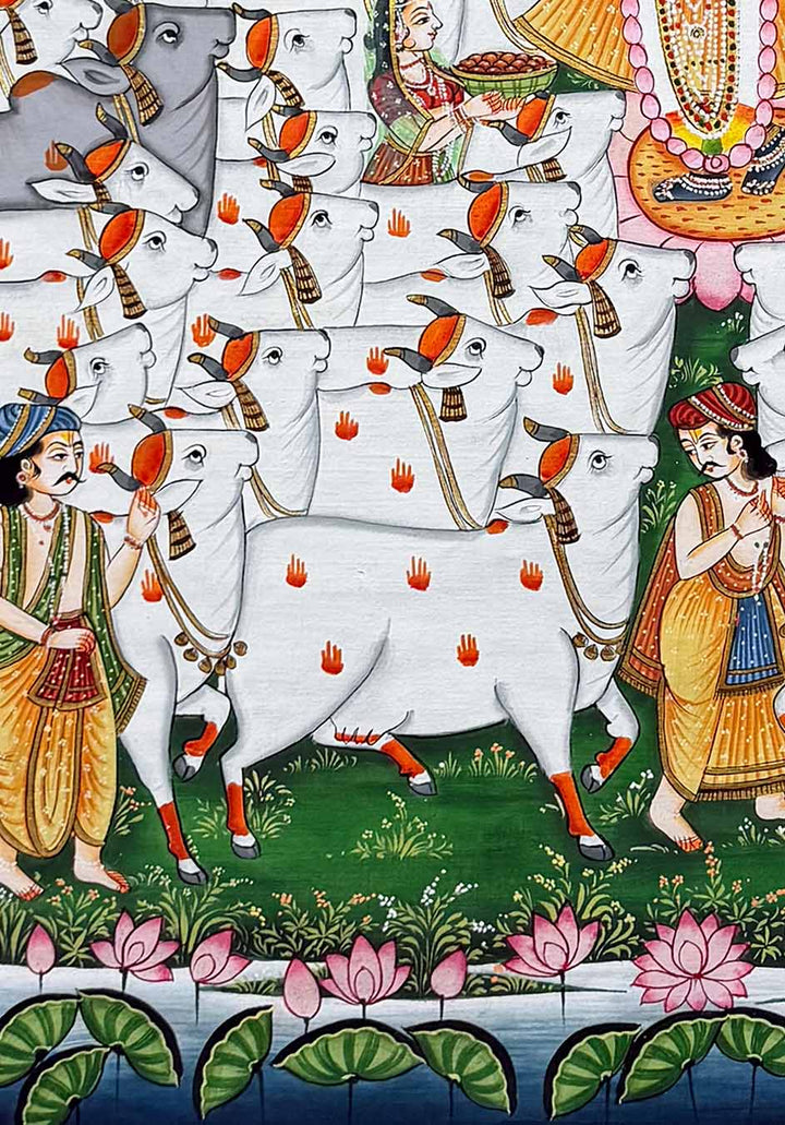 Cows Pichwai Painting (Handmade / Unframed / 60.9 x 91.4 cm)