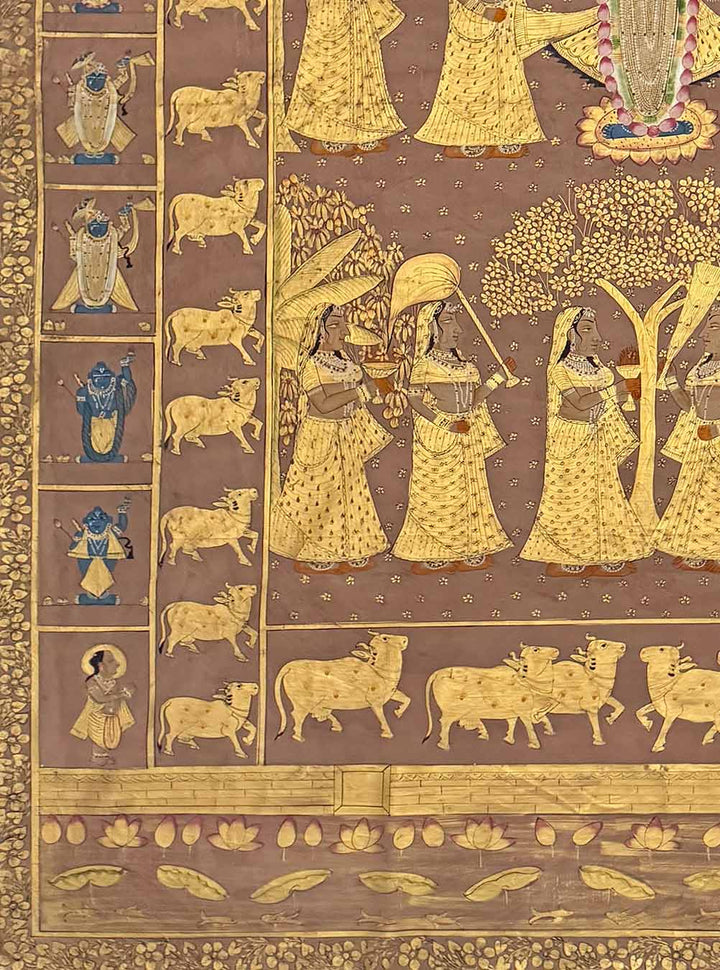 Swarna Vraj Darshan - Pichwai Painting (Handmade / Unframed / 115 x 176 cm)