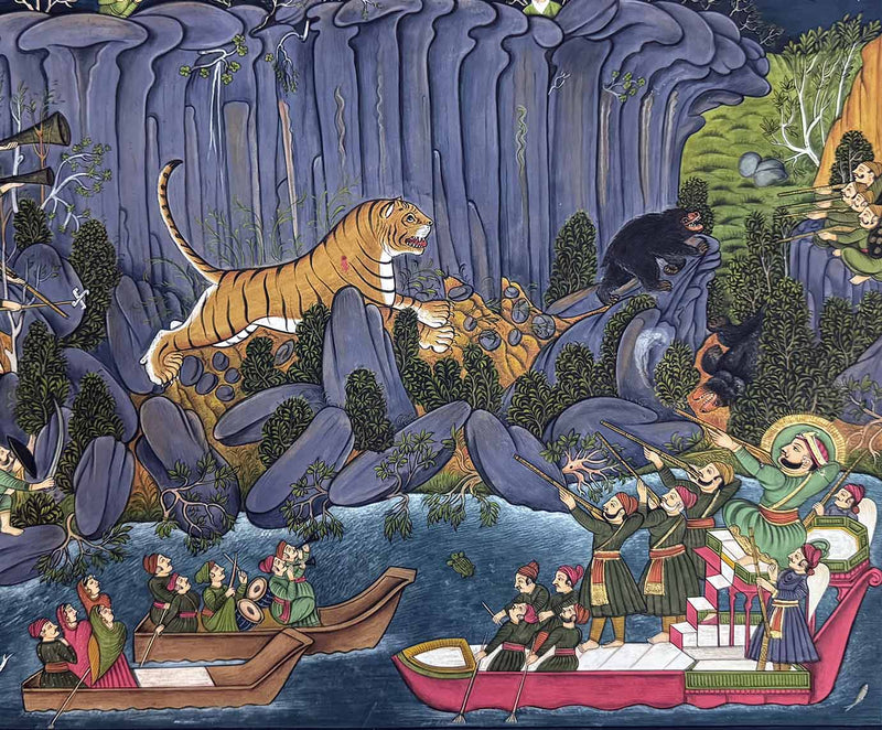 Tiger Hunt of Raja Ram Singh - Handmade Miniature Painting