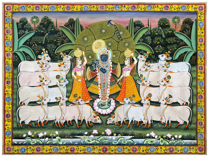 shrinathji with cows pichwai painting