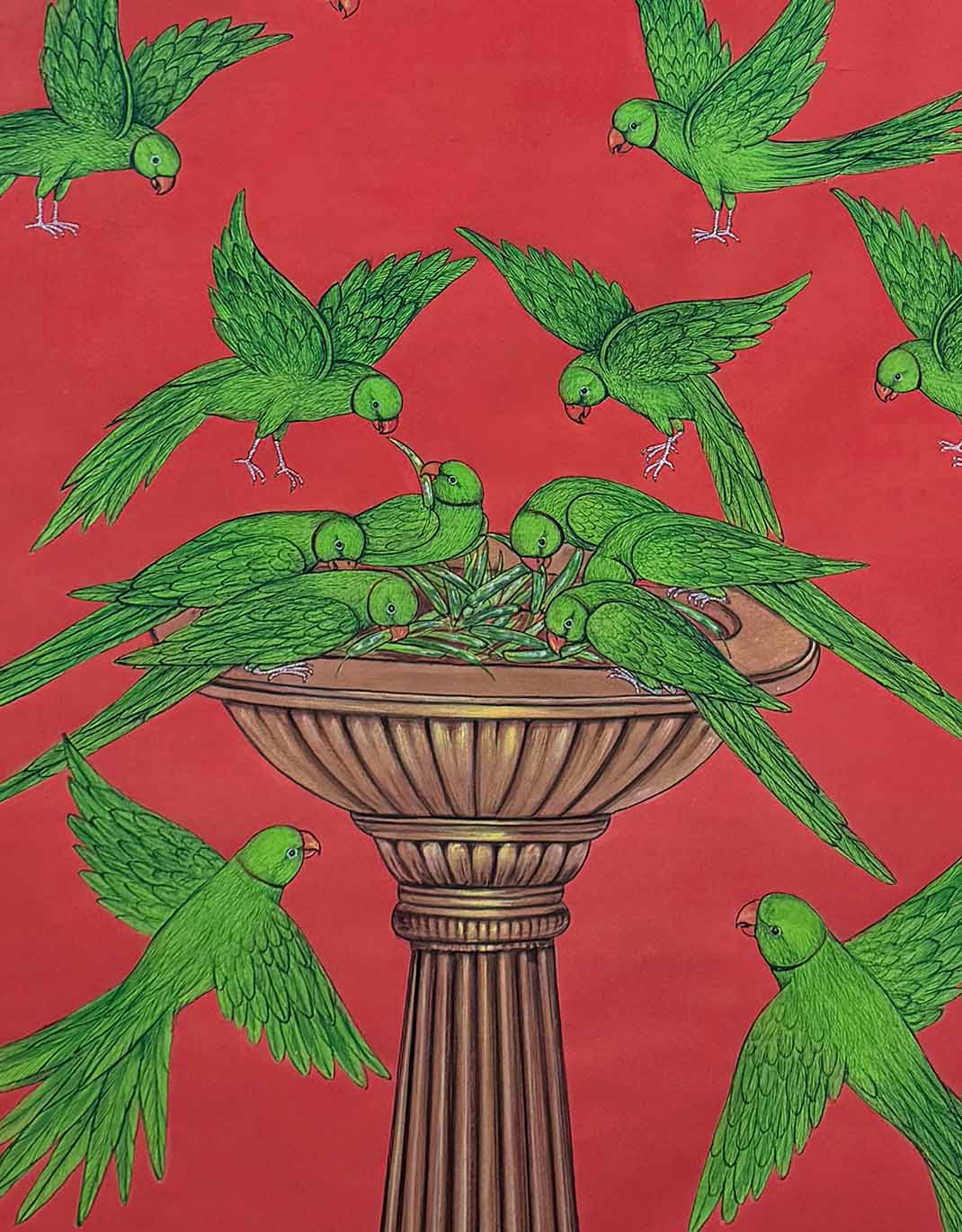 Feast of the Parrots - Handmade Painting (Unframed / 86.36 x 114.3 cm)
