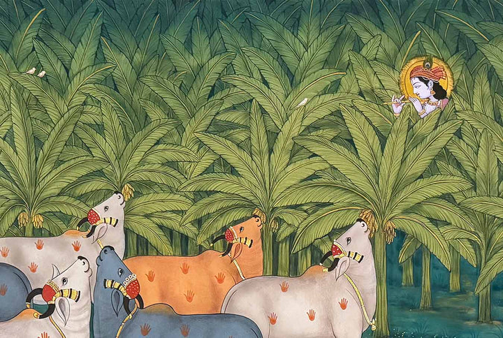 Whispers of Vrindavan - Pichwai Painting (Handmade / Unframed / 182.8 x 129.5 cm)
