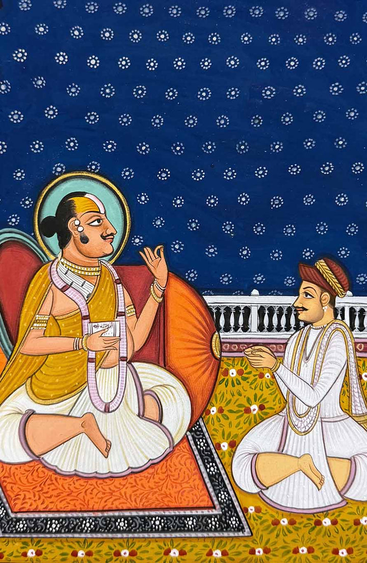Tilkayat Damodarji Maharaj with a Shishya - Handmade Miniature Painting (Unframed)