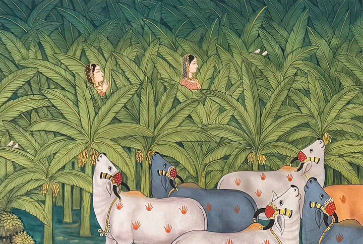 Whispers of Vrindavan - Pichwai Painting (Handmade / Unframed / 182.8 x 129.5 cm)