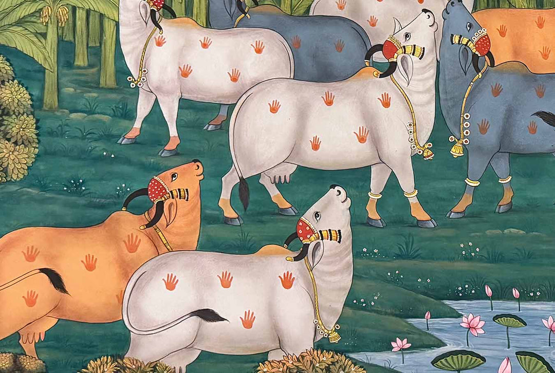 Whispers of Vrindavan - Pichwai Painting (Handmade / Unframed / 182.8 x 129.5 cm)