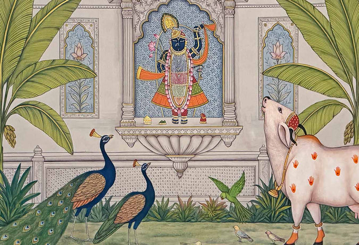 The Sacred Garden - Pichwai Painting (Handmade / Unframed / 106.6 x 167.6 cm)