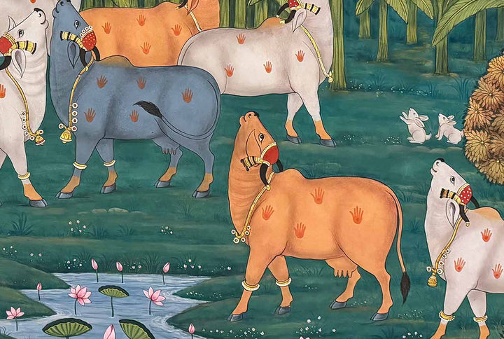 Whispers of Vrindavan - Pichwai Painting (Handmade / Unframed / 182.8 x 129.5 cm)