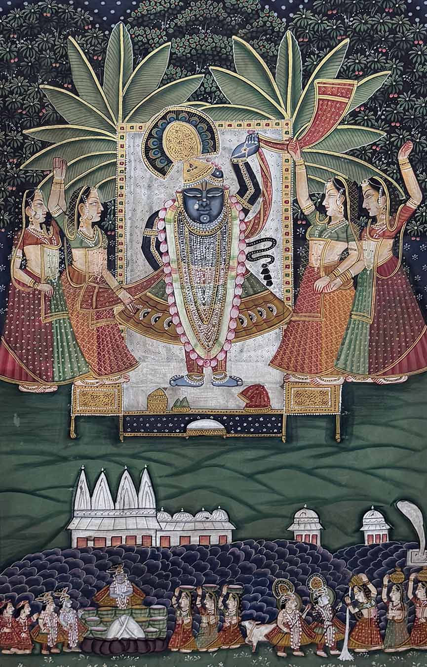 Shrinathji &amp; Gopikas - Pichwai Painting (Handmade / Unframed / 88.5 x 146 cm)