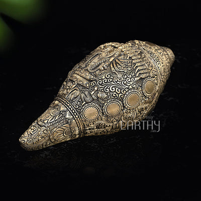 Brass Shankh with Vishnu Dashavatar Carving (Conch)