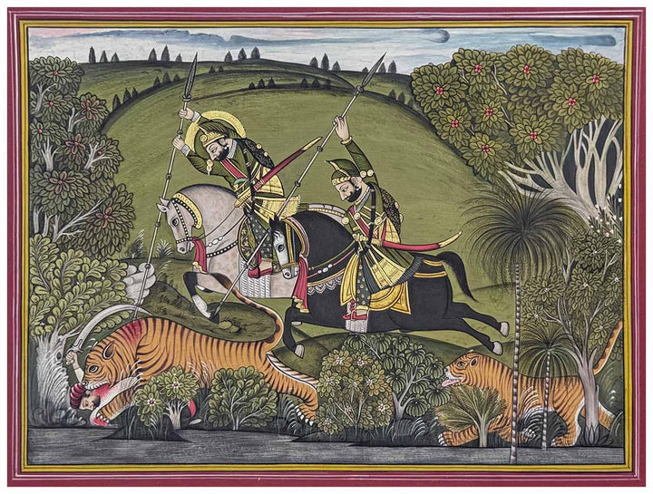 tiger hunt miniature painting