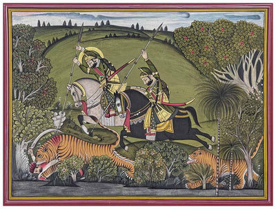 tiger hunt miniature painting