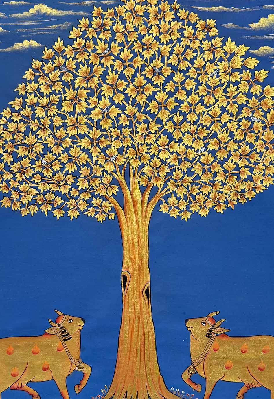Golden Tree &amp; Cows - Handmade PIchwai Painting (Unframed / 60.9 x 91.4 cm)
