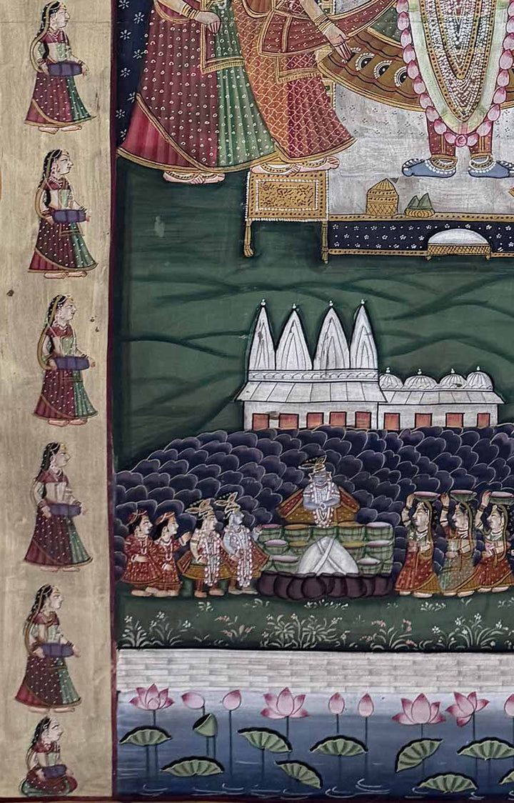Shrinathji &amp; Gopikas - Pichwai Painting (Handmade / Unframed / 88.5 x 146 cm)