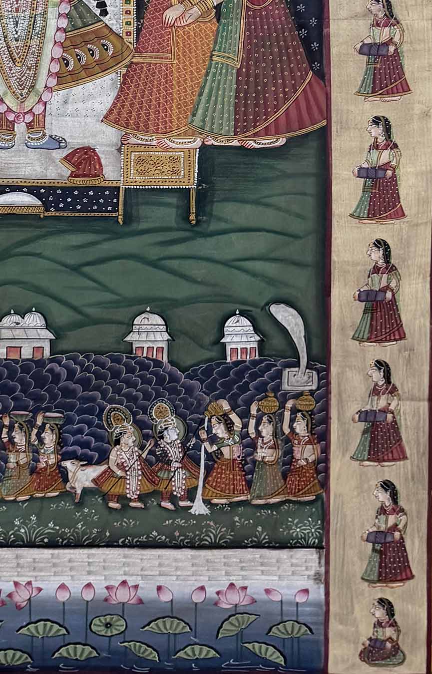 Shrinathji &amp; Gopikas - Pichwai Painting (Handmade / Unframed / 88.5 x 146 cm)
