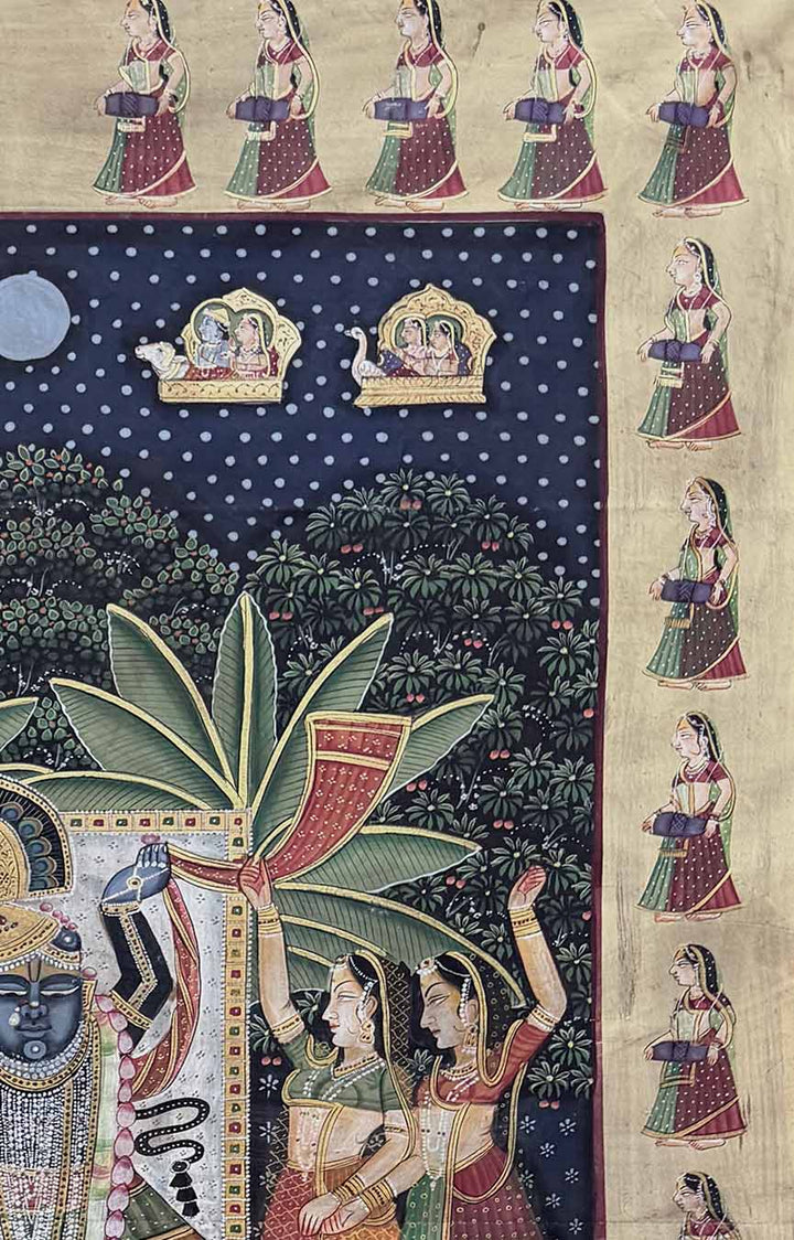 Shrinathji &amp; Gopikas - Pichwai Painting (Handmade / Unframed / 88.5 x 146 cm)
