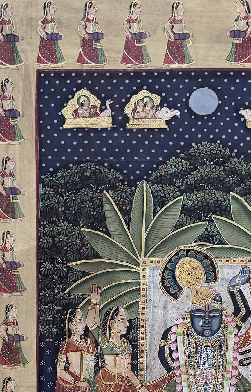 Shrinathji &amp; Gopikas - Pichwai Painting (Handmade / Unframed / 88.5 x 146 cm)