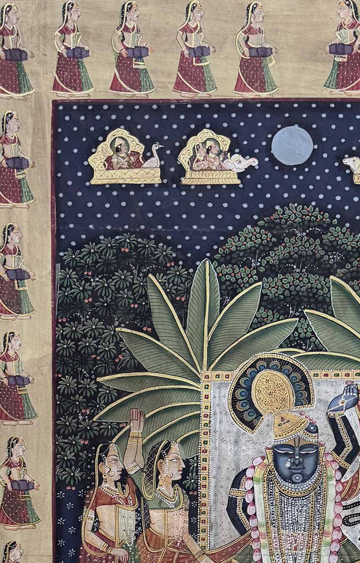 Shrinathji &amp; Gopikas - Pichwai Painting (Handmade / Unframed / 88.5 x 146 cm)