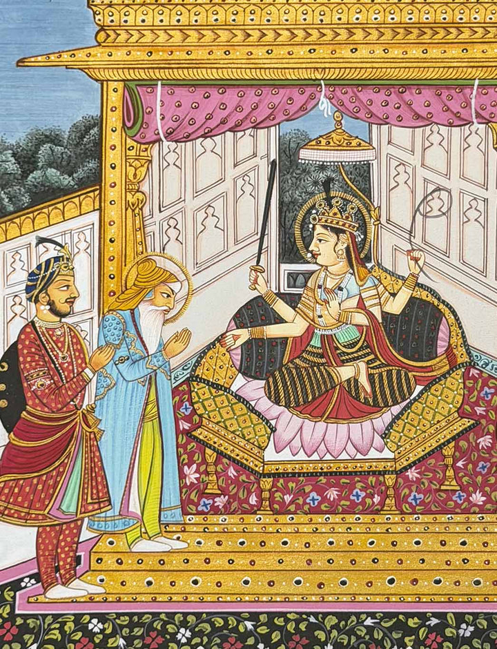 Maharaja Ranjit Singh Worshipping Devi - Handmade Miniature Painting (Unframed)