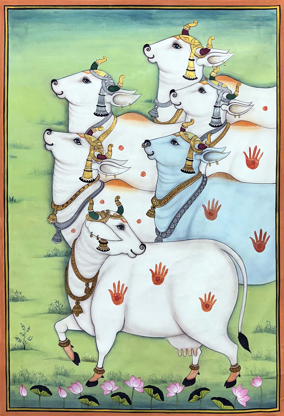 Krishna Hidden in The Tree of Life &amp; Cows - Set of 3 Handmade Paintings (Unframed)
