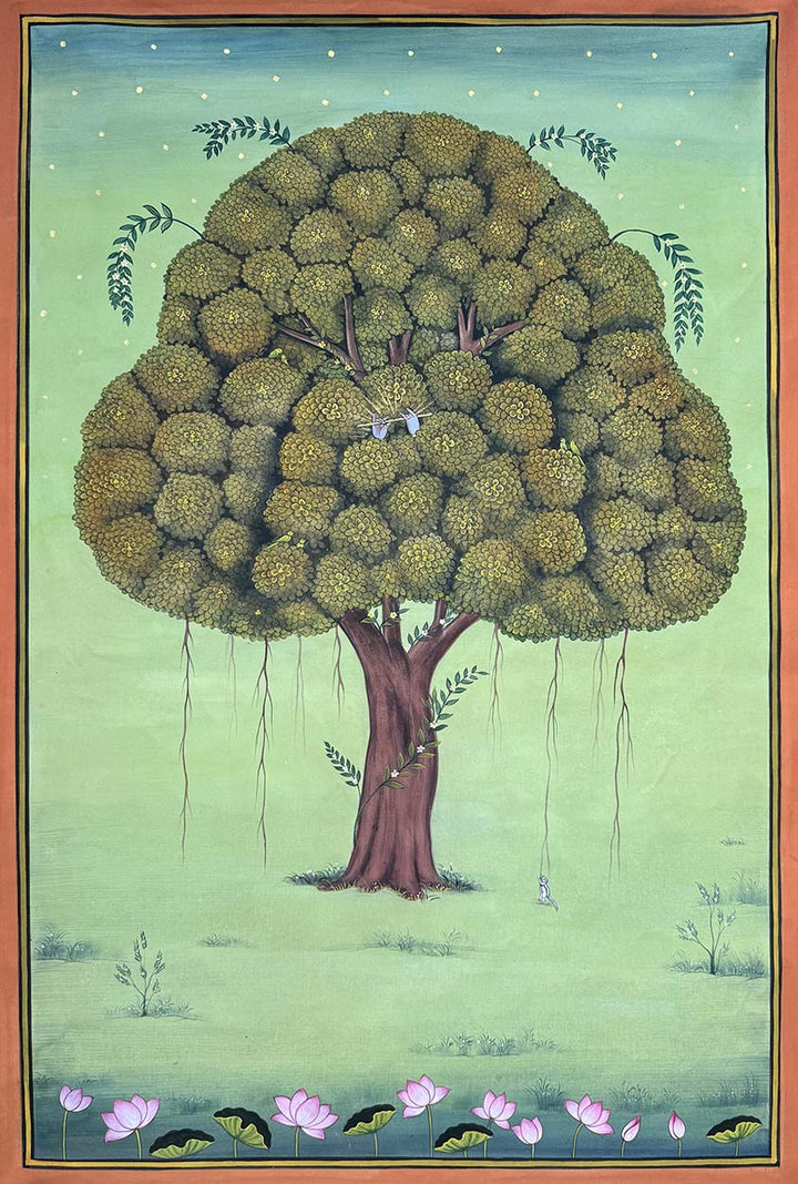 Krishna Hidden in The Tree of Life &amp; Cows - Set of 3 Handmade Paintings (Unframed)