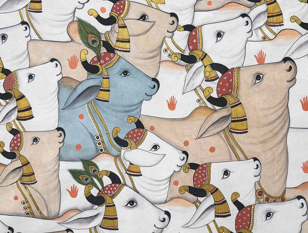 Cows Pichwai Painting (Handmade / Unframed / 121.9 x 91.4 cm)