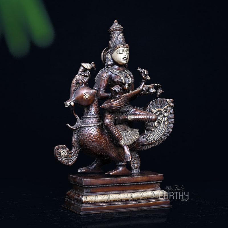 brass saraswati statue, angle 2