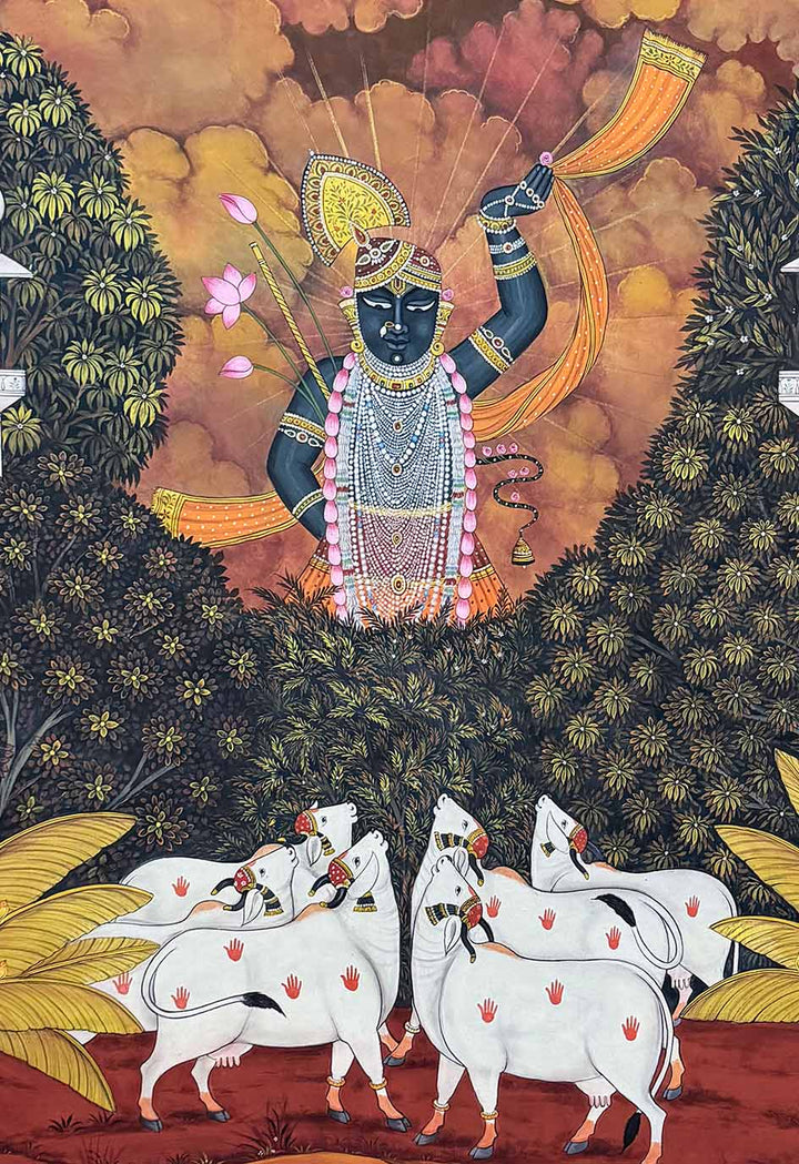 Divine Darshan of Shrinathji on Gopashtami (Handmade / Unframed / 111.7 x 167.6 cm)