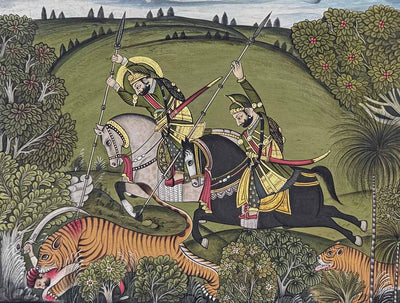 Tiger Hunt - Handmade Miniature Painting