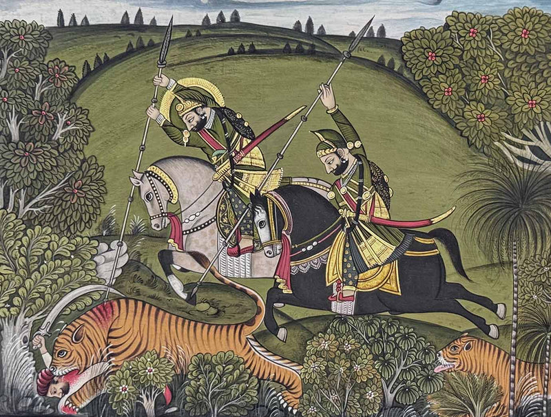Tiger Hunt - Handmade Miniature Painting