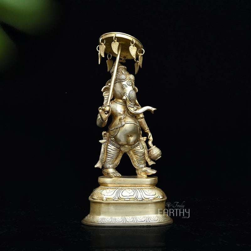 Lord Ganesha Idol with Umbrella | Brass Statue
