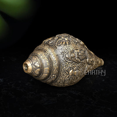 Brass Shankh with Durga Carving (Conch)