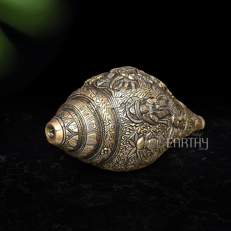 Brass Shankh with Durga Carving (Conch)
