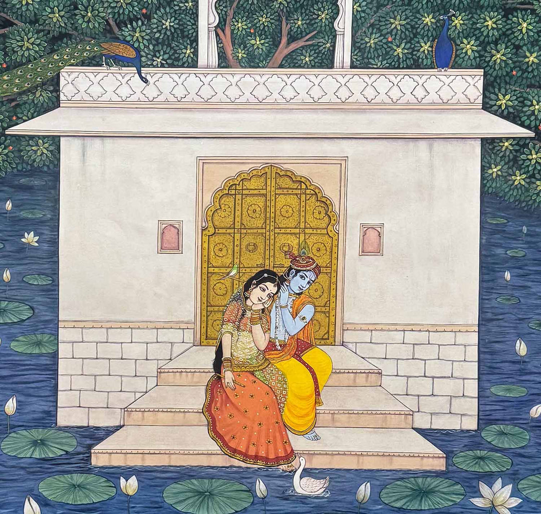 Divine Whispers - Pichwai Painting (Handmade / Unframed / 111.7 x 167.6 cm)