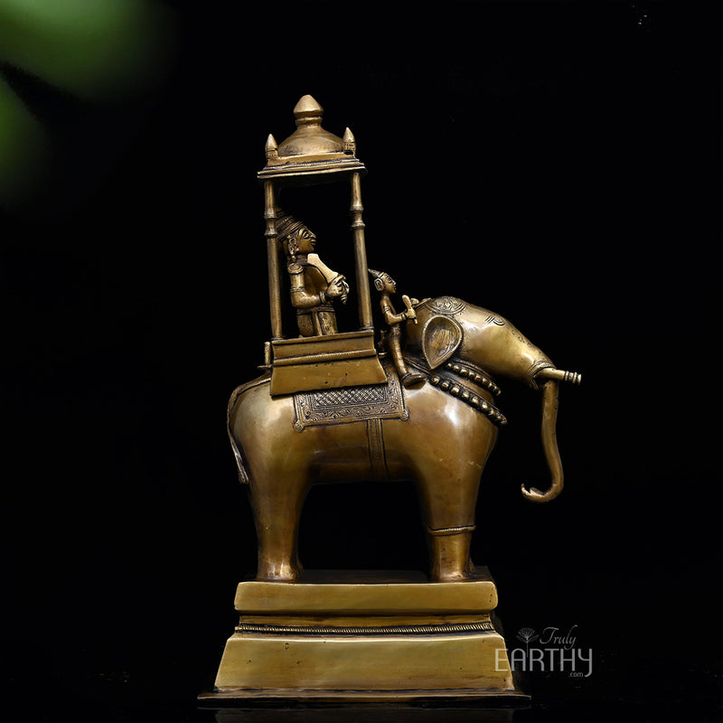 Lord Indra on Airavat - Brass Sculpture