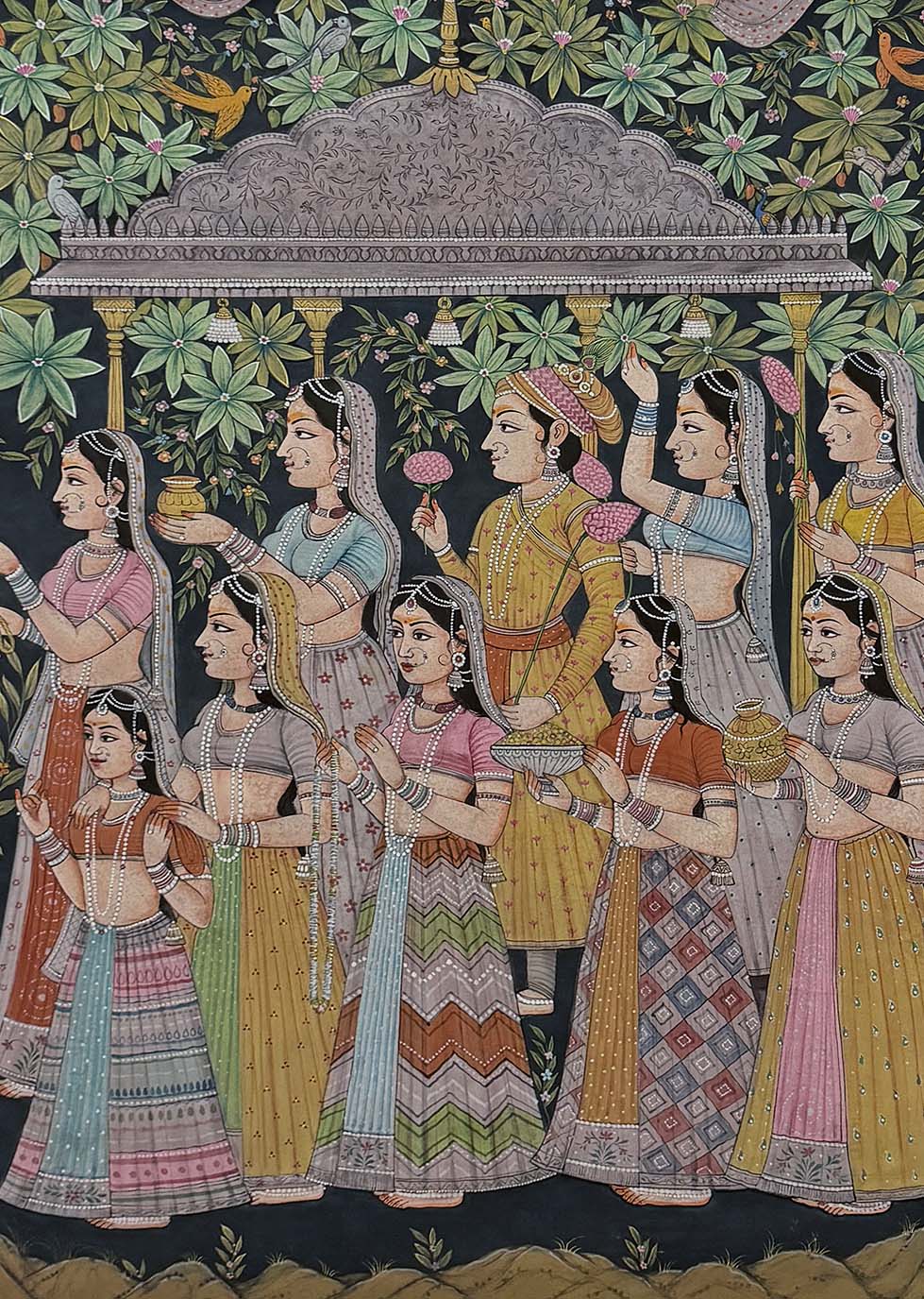 Nikunj Leela - Handmade Pichwai Painting (Unframed / 111.7 x 167.6 cm)