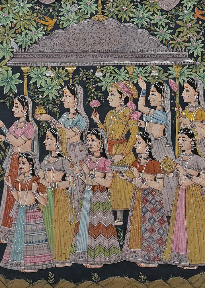 Nikunj Leela - Handmade Pichwai Painting (Unframed / 111.7 x 167.6 cm)