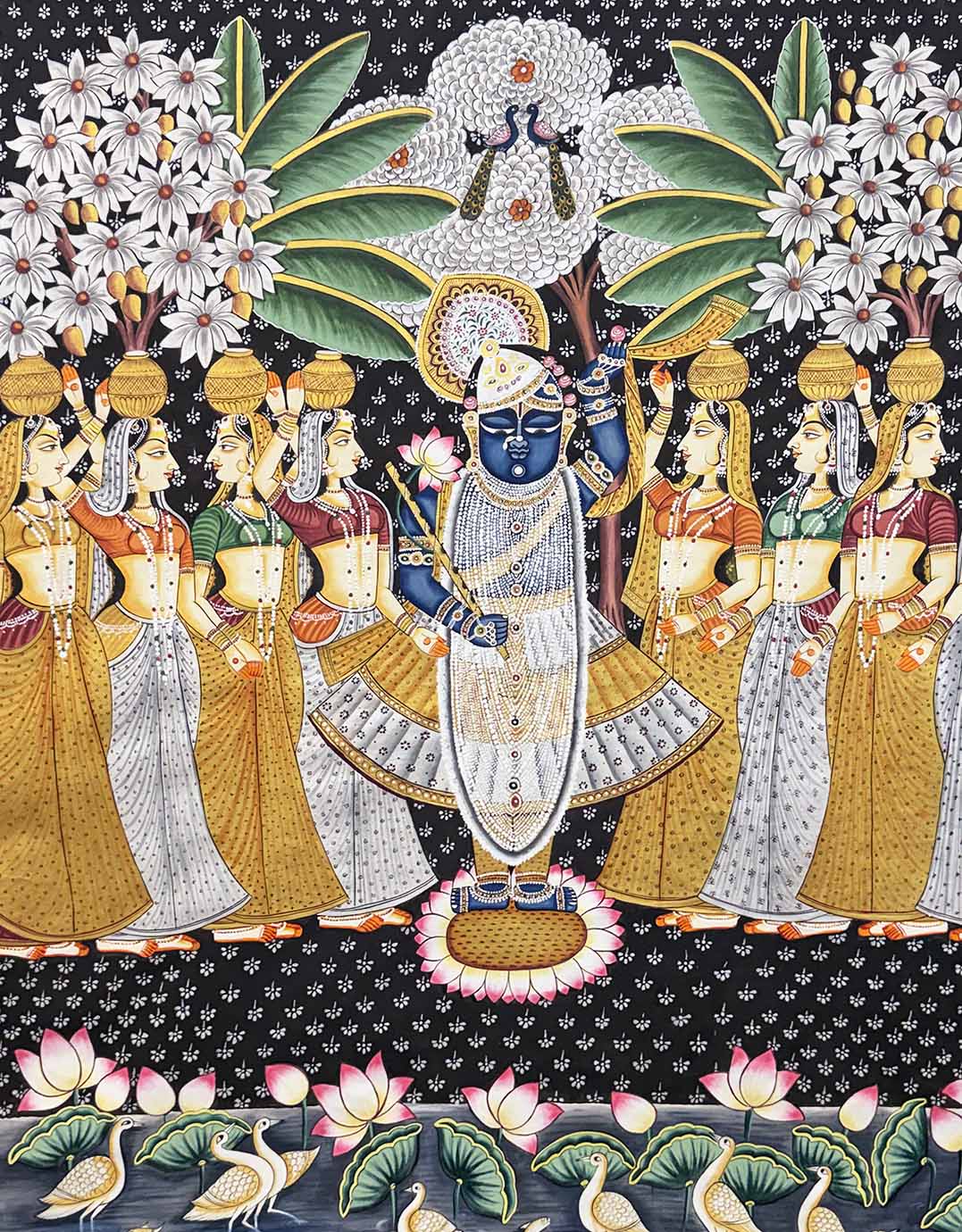 Daan Leela - Handmade Pichwai Painting (Unframed / 116.8 x 153.6 cm)