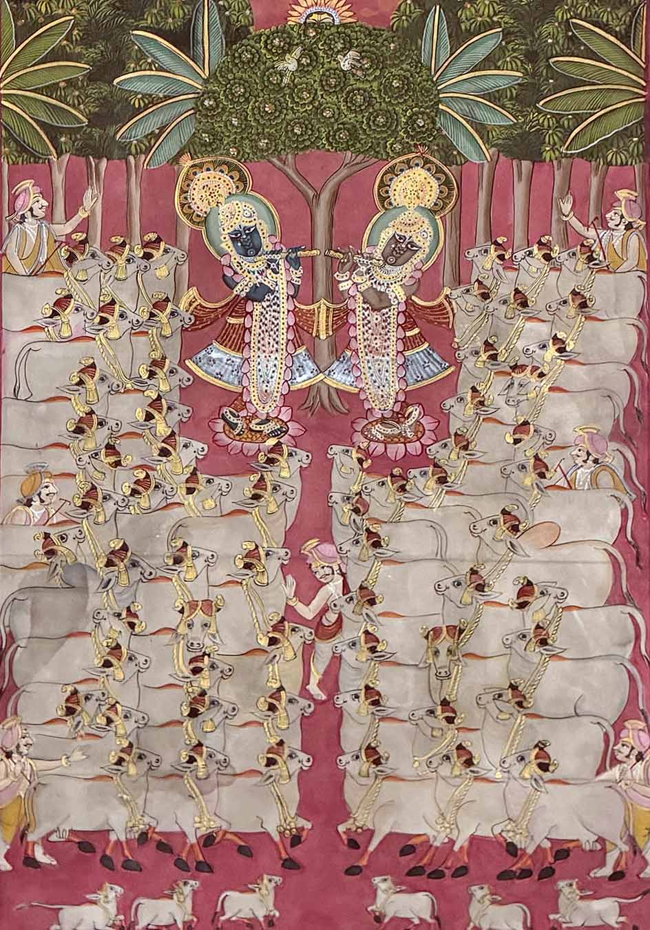 Shrinathji &amp; Dau Baba Utsav - Pichwai Painting (Handmade / Unframed / 115.5 x 178.8 cm)