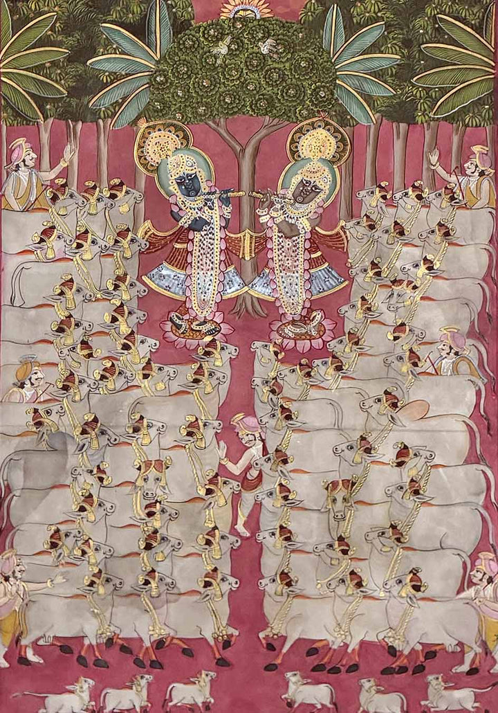 Shrinathji &amp; Dau Baba Utsav - Pichwai Painting (Handmade / Unframed / 115.5 x 178.8 cm)
