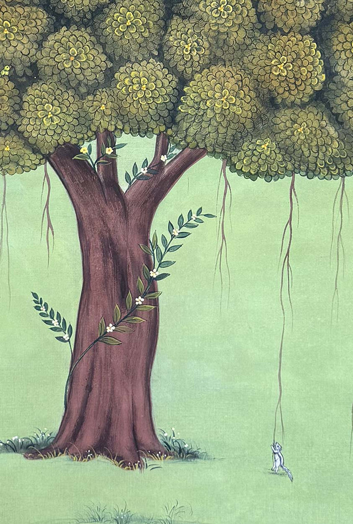 Krishna Hidden in The Tree of Life &amp; Cows - Set of 3 Handmade Paintings (Unframed)