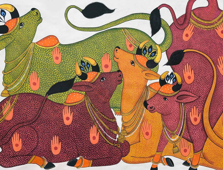 Contemporary Cows Pichwai Painting (Handmade / Unframed / 121.9 x 91.4 cm)