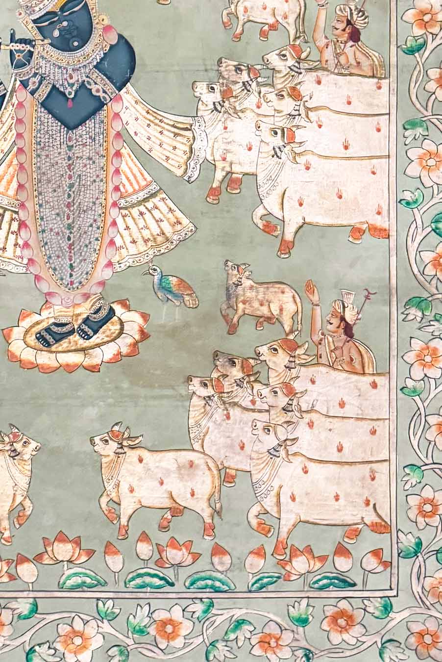Shrinathji &amp; Cows - Pichwai Painting (Handmade / Unframed / 92.7 x 147.8 cm)