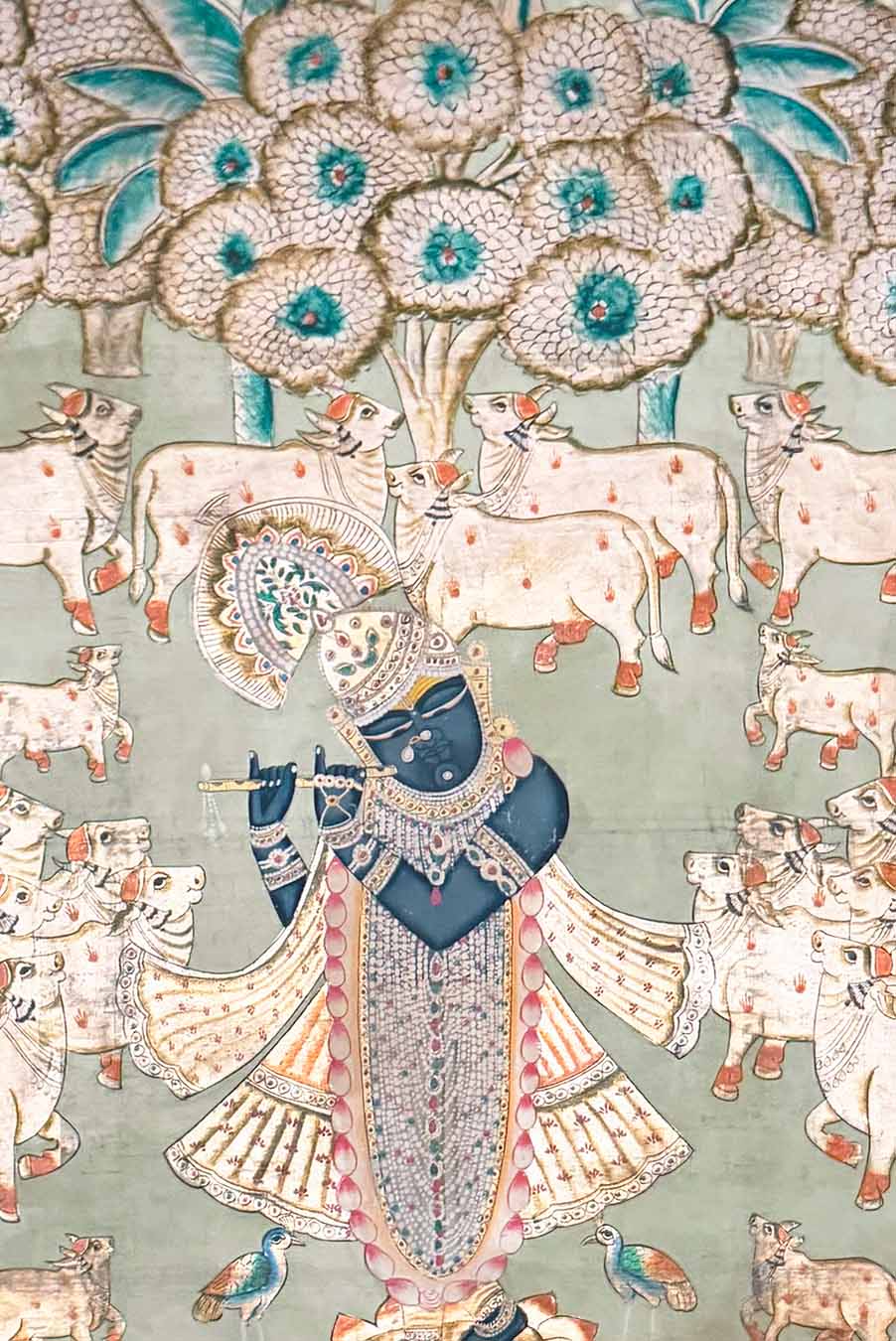 Shrinathji &amp; Cows - Pichwai Painting (Handmade / Unframed / 92.7 x 147.8 cm)