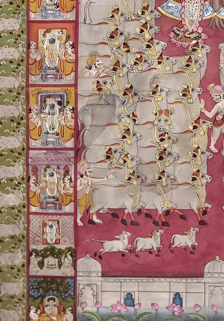 Shrinathji &amp; Dau Baba Utsav - Pichwai Painting (Handmade / Unframed / 115.5 x 178.8 cm)