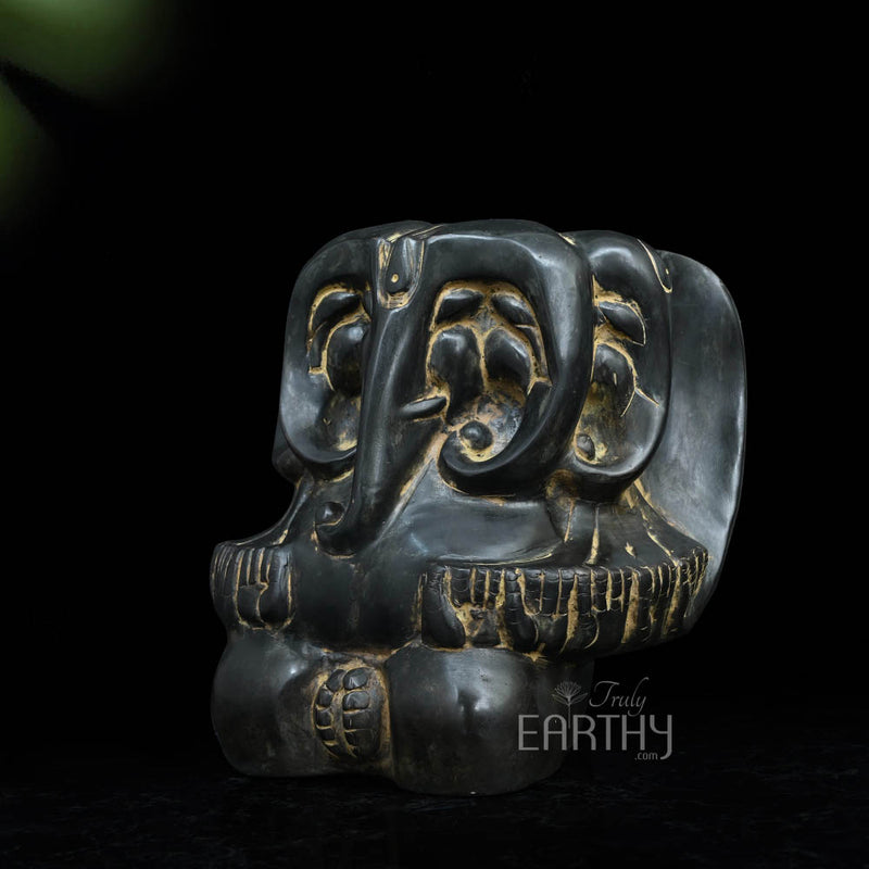 Panchmukhi Ganesha Pure Brass Rustic Vintage Abstract Sculpture
