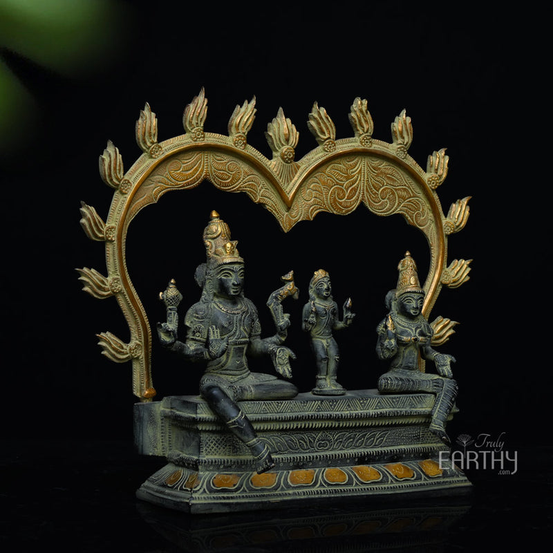Brass Somaskanda Shiva, Parvati & Kartikeya Sculpture