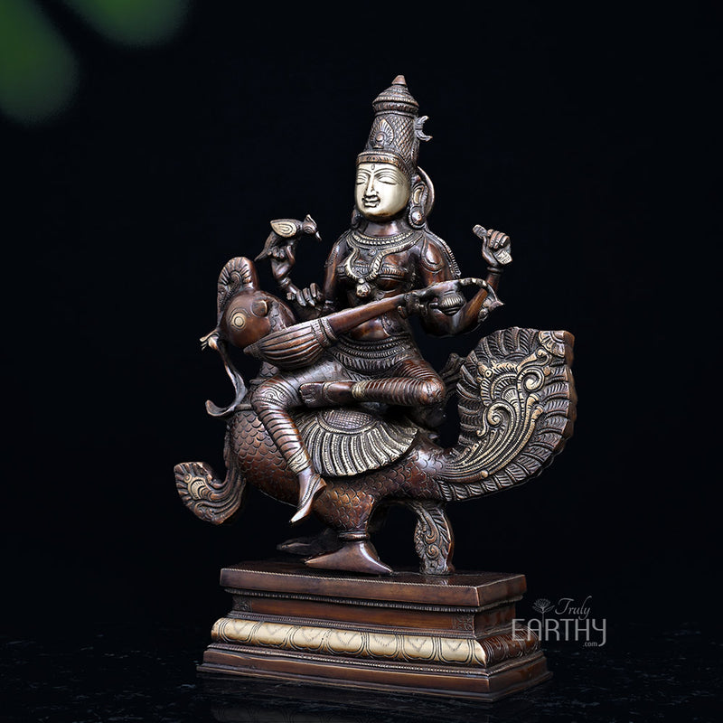 brass saraswati statue, angle 3
