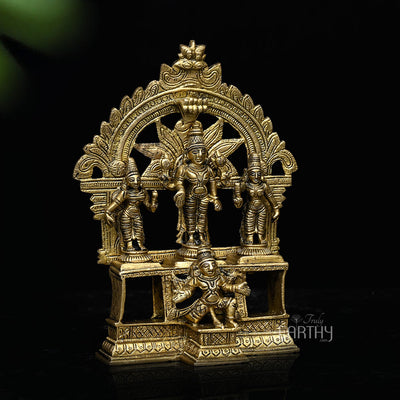 Lord Vishnu with Lakshmi and Bhudevi on Garuda Pedestal In Brass | Handmade